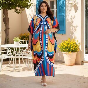 Gypsie Blu Women Polyester Kaftan Maxi Dress Summer Party Wear Caftan for Ladies